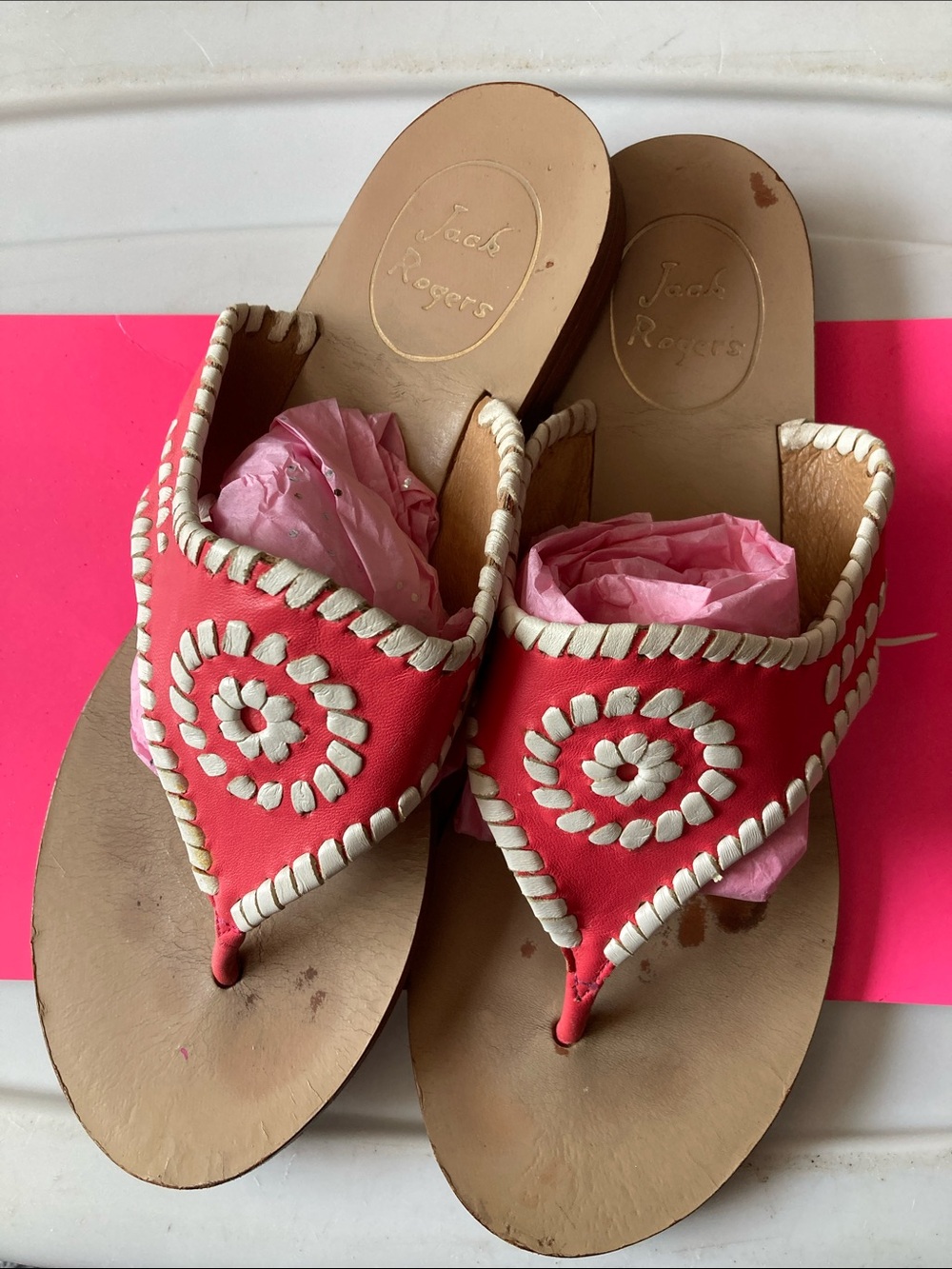 Pink with white stitching, Jack Rogers, size 7.5